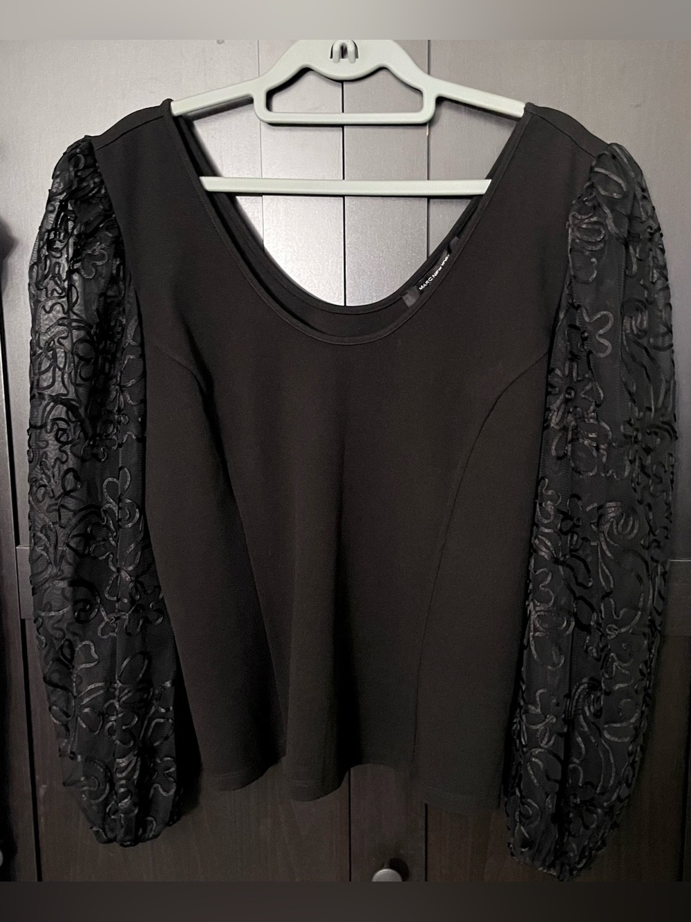 Marc New York ~ Black Long Sleeve Puff-Sleeve Top - NWT - M